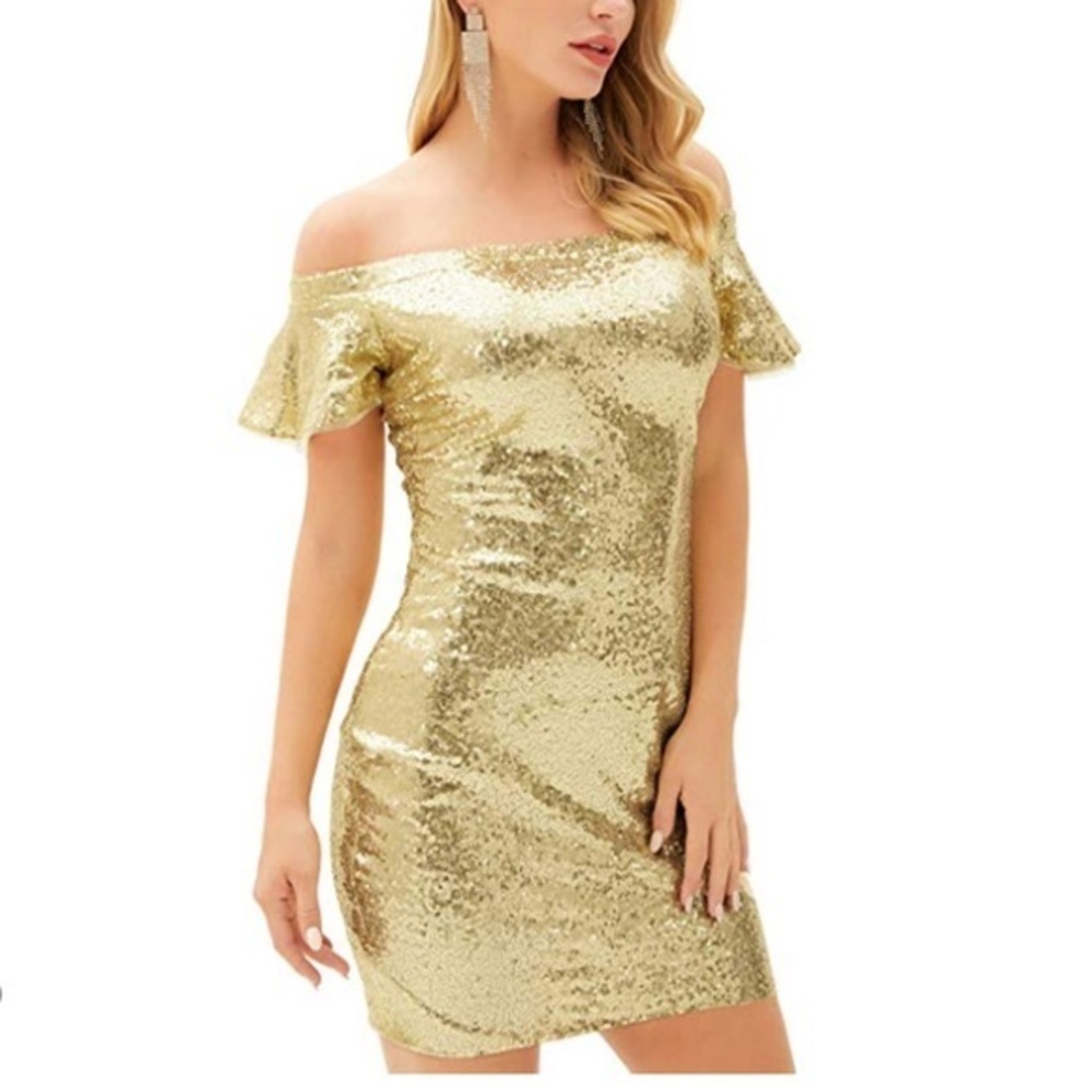 Hot!! Gold sequin off the shoulder bodicon.  NWT